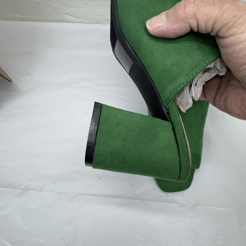 Journee Collection Women 6.5 Green Adelaide Block Heel Sandals NEW Suede Summer - Picture 3 of 5